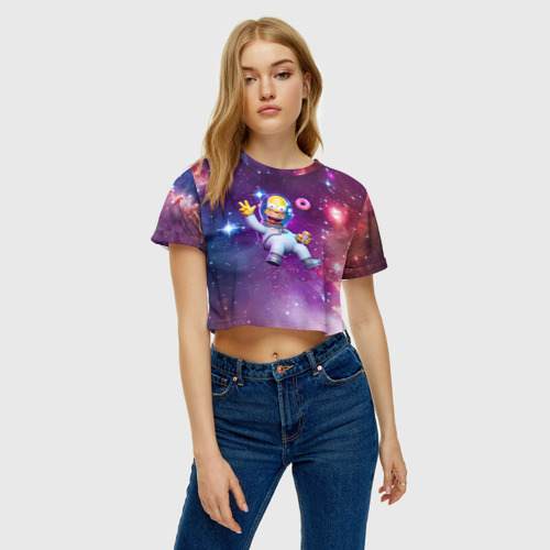 Женская футболка Crop-top 3D Homer Simpson in space - ai art, цвет 3D печать - фото 4