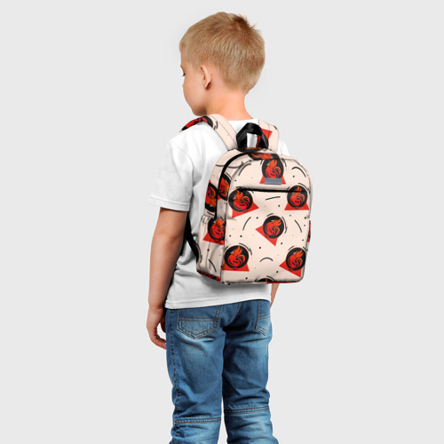 Детский рюкзак 3D с принтом Петух и линии, фото на моделе #1