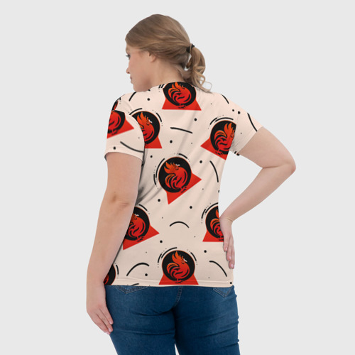 Женская футболка 3D с принтом Петух и линии, вид сзади #2