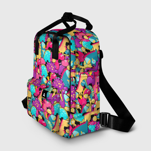 Женский рюкзак 3D Разноцветные пучеглазые динозаврики - фото 2