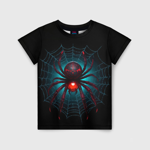 Детская футболка 3D с принтом Жуткий паук красного и черного цвета, вид спереди #2