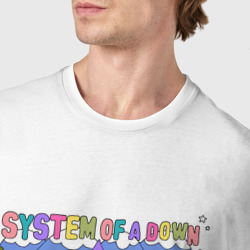 Футболка с принтом System of a Down мультяшный стиль для мужчины, вид на модели спереди №4. Цвет основы: белый