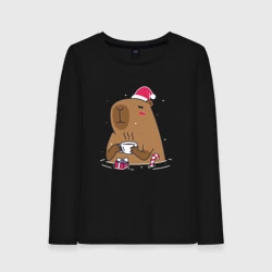 Женский лонгслив хлопок Новогодний капибара
