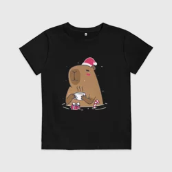 Детская футболка хлопок Новогодний капибара