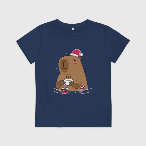 Детская футболка хлопок Новогодний капибара