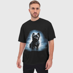 Мужская футболка oversize 3D Йоркширский терьер черная - фото 2