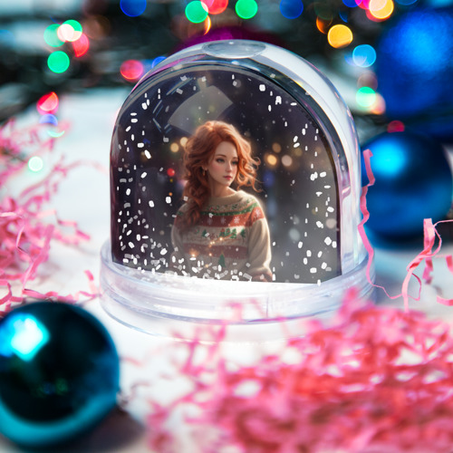 Игрушка Снежный шар Девушка в новогоднем свитере     - фото 3
