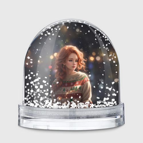 Игрушка Снежный шар Девушка в новогоднем свитере    