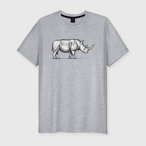 Мужская футболка хлопок Slim Носорог в профиль, цвет меланж