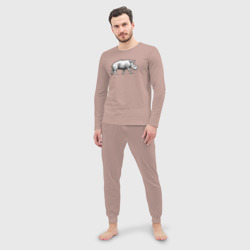 Мужская пижама с лонгсливом хлопок Носорожик спешит - фото 2