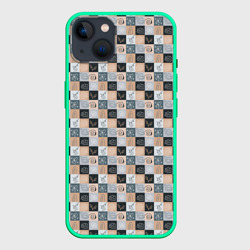 Паттерн в клетку с абстрактными элементами – Чехол для iPhone 14 Plus с принтом купить