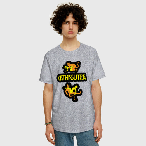Мужская футболка хлопок Oversize с принтом Catmasutra, фото на моделе #1