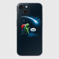 Чехол для iPhone 15 силиконовый с защитой камеры Новогодний ти рекс