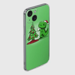 Чехол для iPhone 15 силиконовый с защитой камеры Новогодняя проблема тираннозавра рекса - фото 2