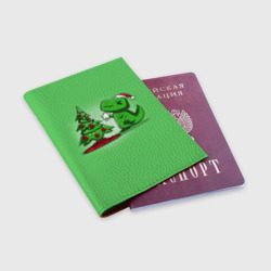 Обложка для паспорта матовая кожа Новогодняя проблема тираннозавра рекса - фото 2
