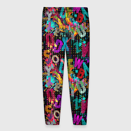Мужские брюки 3D с принтом Multicolored english letters, вид сзади #1