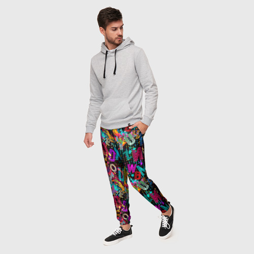 Мужские брюки 3D с принтом Multicolored english letters, фото на моделе #1