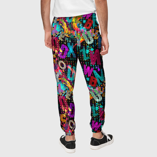 Мужские брюки 3D с принтом Multicolored english letters, вид сзади #2