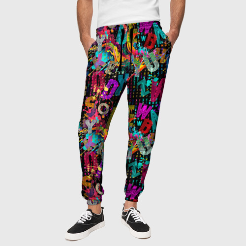 Мужские брюки 3D с принтом Multicolored english letters, вид сбоку #3