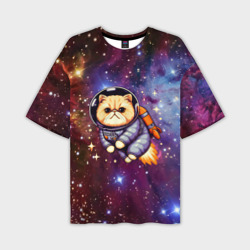 Мужская футболка oversize 3D Котик космонавт в открытом космосе