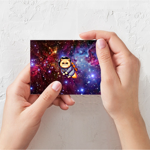 Поздравительная открытка Котик космонавт в открытом космосе, цвет белый - фото 3