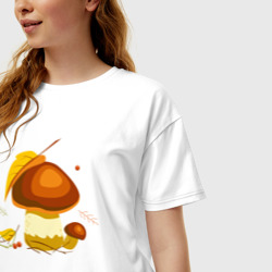 Женская футболка хлопок Oversize Осенний гриб боровик - фото 2
