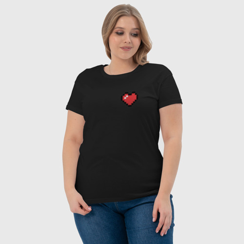 Женская футболка хлопок Пиксельное сердечко, цвет черный - фото 6
