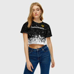 Женская футболка Crop-top 3D Паркурщик из России и герб РФ посередине - фото 2