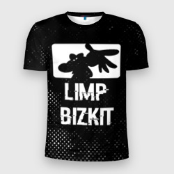 Мужская футболка 3D Slim Limp Bizkit glitch на темном фоне