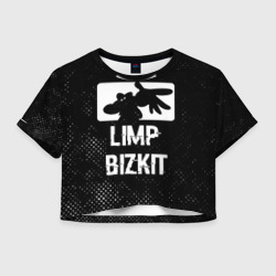 Женская футболка Crop-top 3D Limp Bizkit glitch на темном фоне