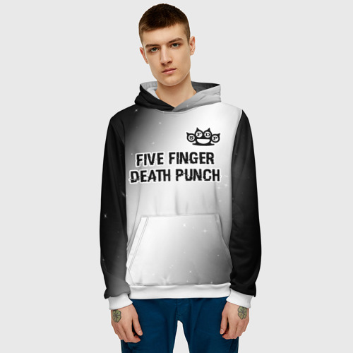 Мужская толстовка 3D с принтом Five Finger Death Punch glitch на светлом фоне посередине, фото на моделе #1