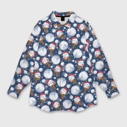 Женская рубашка oversize 3D Весёлые снеговики - паттерн