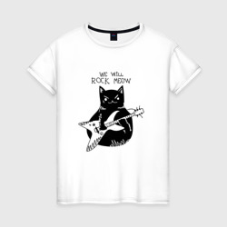 Женская футболка хлопок Кот-рокер с электро гитарой и строчкой из песни