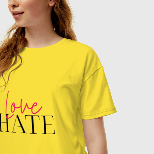 Женская футболка хлопок Oversize с принтом Ненавижу любовь, фото на моделе #1