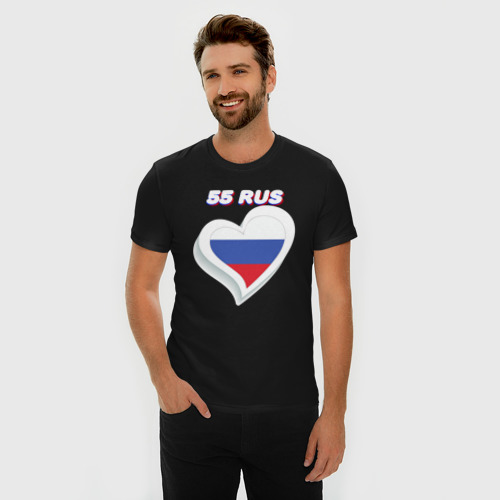 Мужская футболка хлопок Slim 55 регион Омская область, цвет черный - фото 3