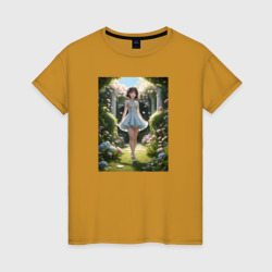 Kpop idol девушка в саду – Женская футболка хлопок с принтом купить со скидкой в -20%