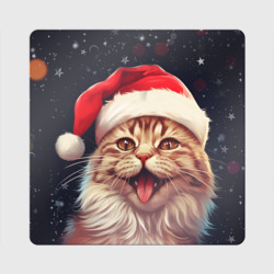 Магнит виниловый Квадрат New Year's mood from Santa the cat