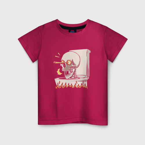 Детская футболка хлопок с принтом Skull skibidi toilet, вид спереди #2