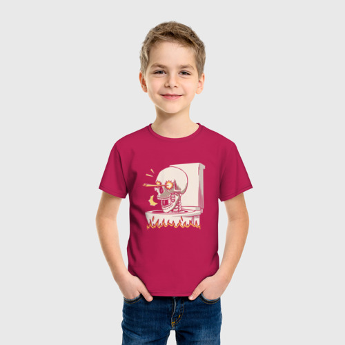 Детская футболка хлопок с принтом Skull skibidi toilet, фото на моделе #1