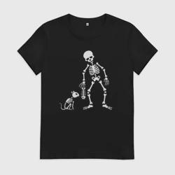 Женская футболка хлопок Котик и скелет