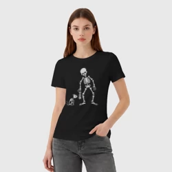 Женская футболка хлопок Котик и скелет - фото 2