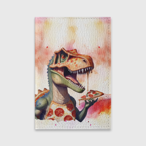 Обложка для паспорта матовая кожа Тиранозавр и пицца, цвет красный