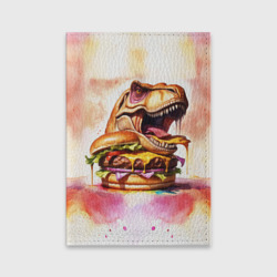 Обложка для паспорта матовая кожа Тиранозавр с гамбургером