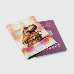 Обложка для паспорта матовая кожа Тиранозавр с гамбургером - фото 2