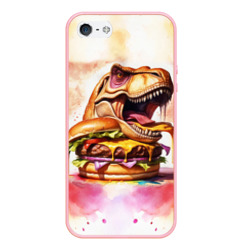 Чехол для iPhone 5/5S матовый Тиранозавр с гамбургером