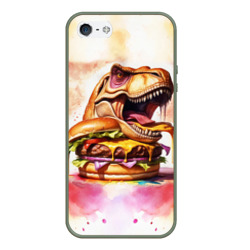 Чехол для iPhone 5/5S матовый Тиранозавр с гамбургером