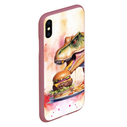 Чехол для iPhone XS Max матовый Тиранозавр и вкусный бургер - фото 2