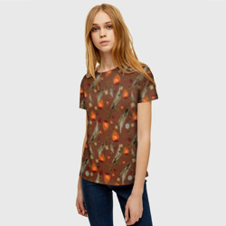 Женская футболка 3D Перья и физалис brown - фото 2