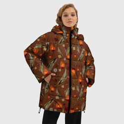 Женская зимняя куртка Oversize Перья и физалис brown - фото 2