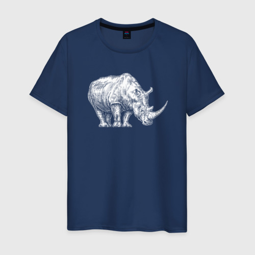 Мужская футболка из хлопка с принтом Белый носорог, вид спереди №1